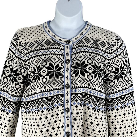 L.L. Bean Vintage Womens XL Nordic Fair Isle Thick Cardigan Fisherman Sweater - Picture 4 of 16
